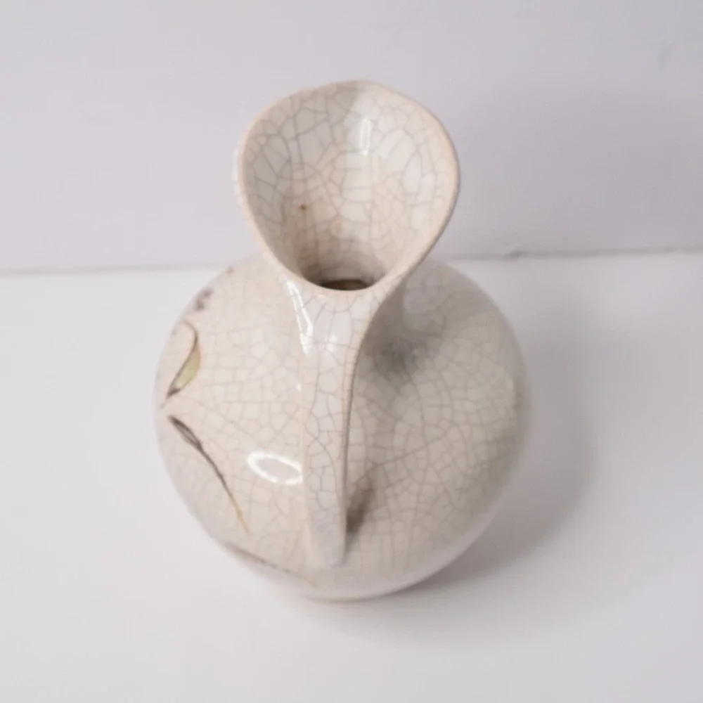 Vintage West Germany 314-18 Crackle Glaze Floral‎ Pitcher Ewer MCM Pottery
